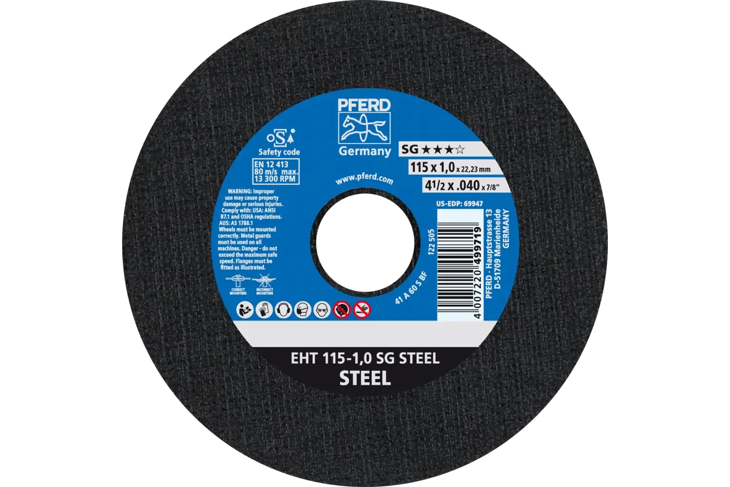 Picture of Pferd Cut-Off Wheel, 4-1/2" X .040 X 7/8, Sg Steel, T1, Aluminum Oxide